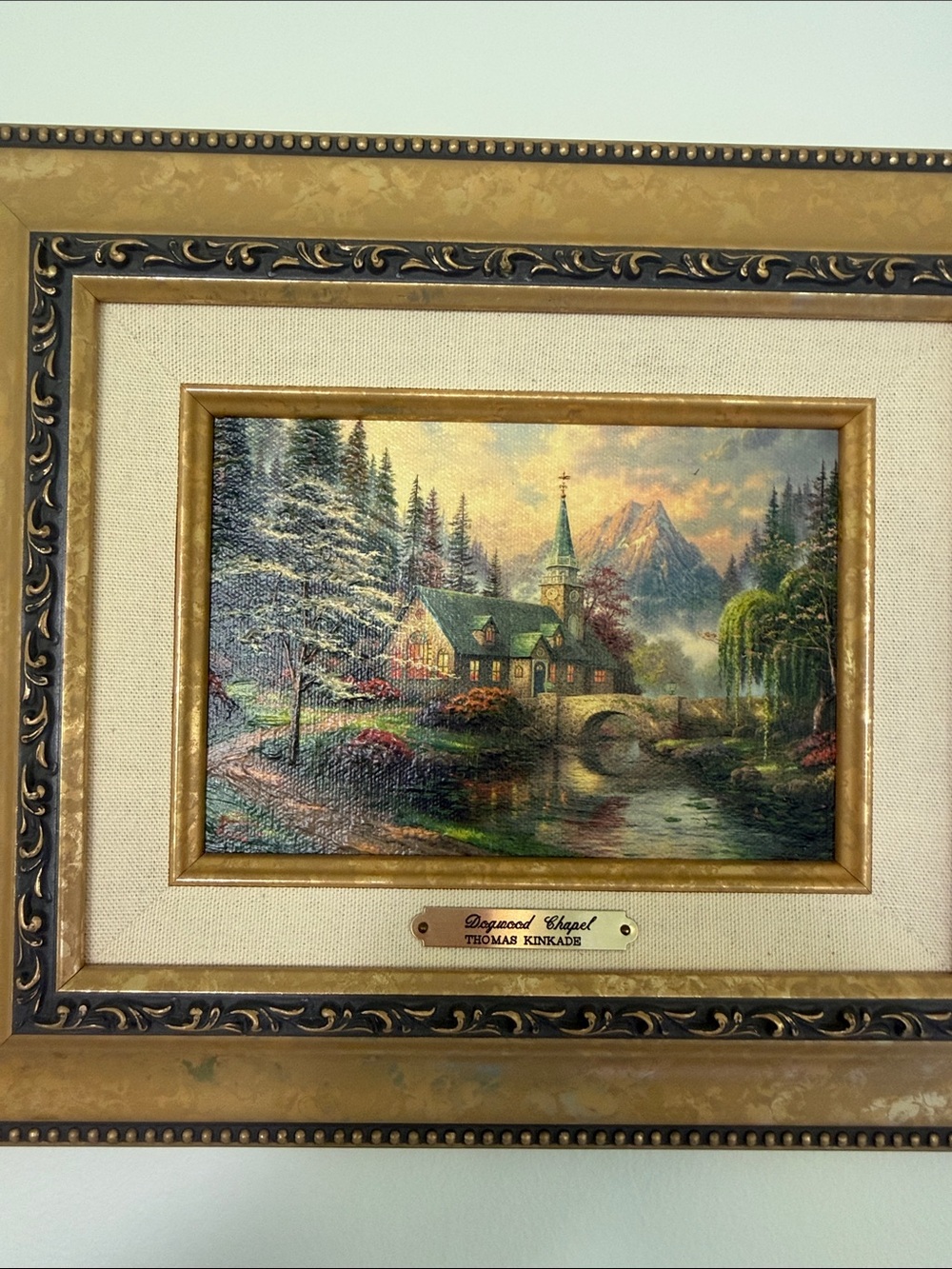 Thomas Kinkade Authentic Dogwood Chapel Accent Painting Framed & Matted